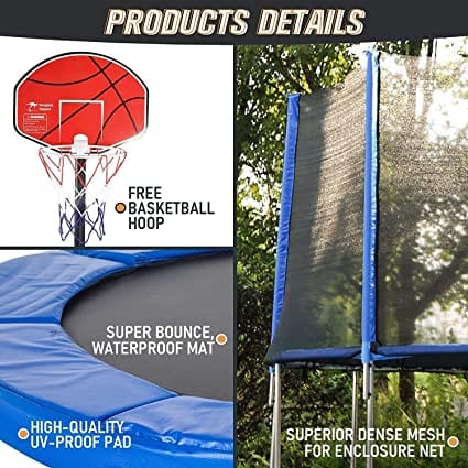 Fitness Guru Trampoline for Kids with Safety Enclosure Net, Basketball Hoop and Ladder (6Ft)