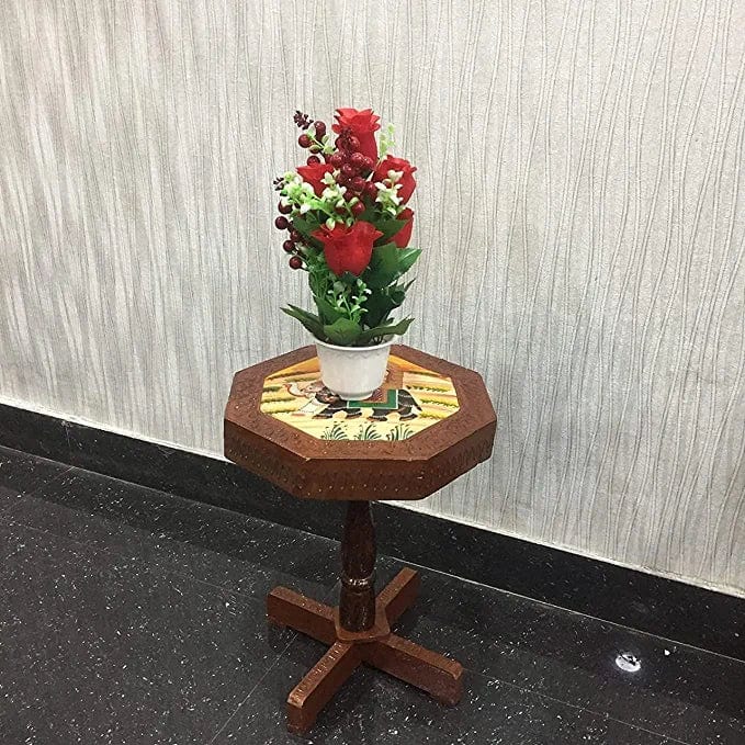 Naturals Export Handcrafted Wooden Stool Cum Side Table (12 Inches)