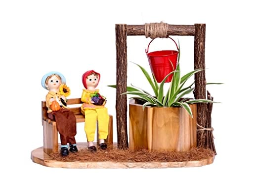 The Weaver's Nest Wishing Well Planter with Figurines Sitting on Bench (35 X 15 X 29 cm)