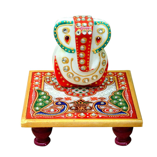 Om Craft Villa Meenakari Work Lord Ganesha Marble Statue