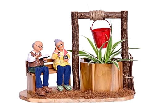 The Weaver's Nest Wishing Well Planter with Figurines Sitting on Bench (35 X 15 X 29 cm)