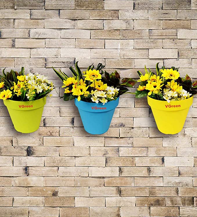 VGreen Garden Vertical Wall and Grill Hanging Planter (Multicolour) -Set of 6