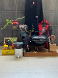 Flareon Luxe Combo- Skipper Coracle 2.0 Barbeque Grill(BBQ), Mid-Burn Fire Starer, Samurai Swords Skewers, Pitch Fork, 2kg Briquettes, Light'er up Lighter Cubes, Mitts and Apron