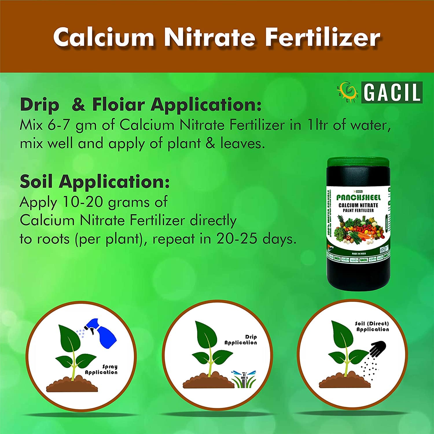 Panchsheel Calcium Nitrate Plant Fertilizer (15.5:00:00) + 18% Calcium (100% Water Soluble)
