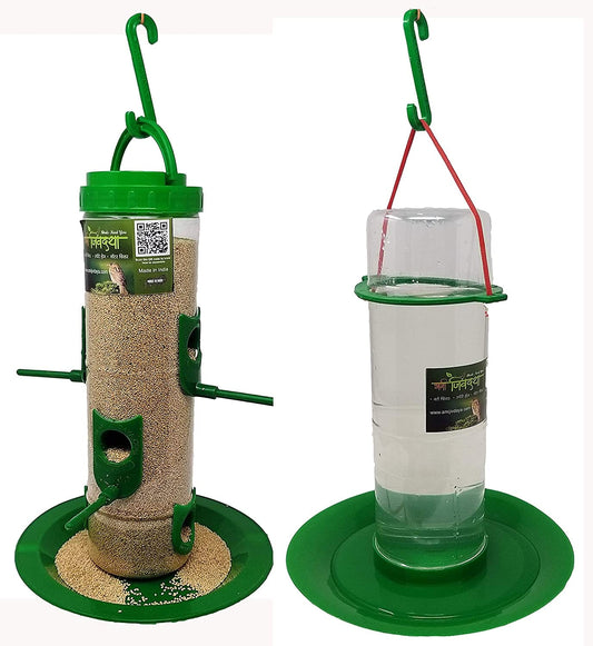 Large Bird Feeder with Hut & Water Feeder Combo