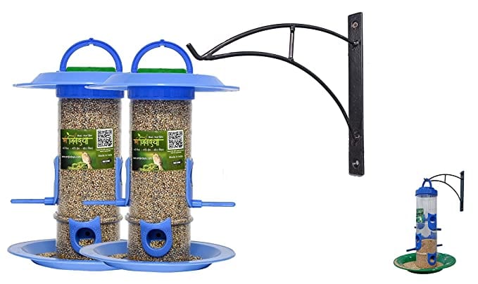 Amijivdaya Hut Bird Feeder With Wall Mount Stand (Medium, Blue)