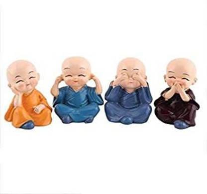 Gardino Set of 4 Baby Monk Buddha Decorative Showpiece - 11 cm (Clay, Multicolor)