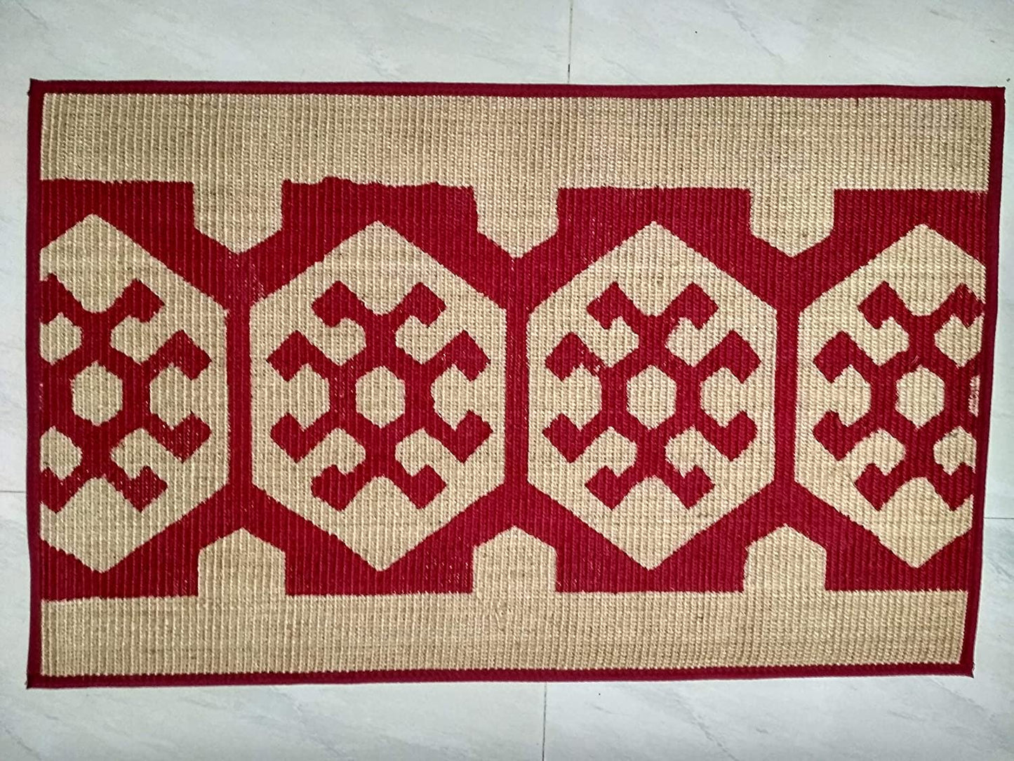 Mats Avenue Jute Printed Red Colour Carpet