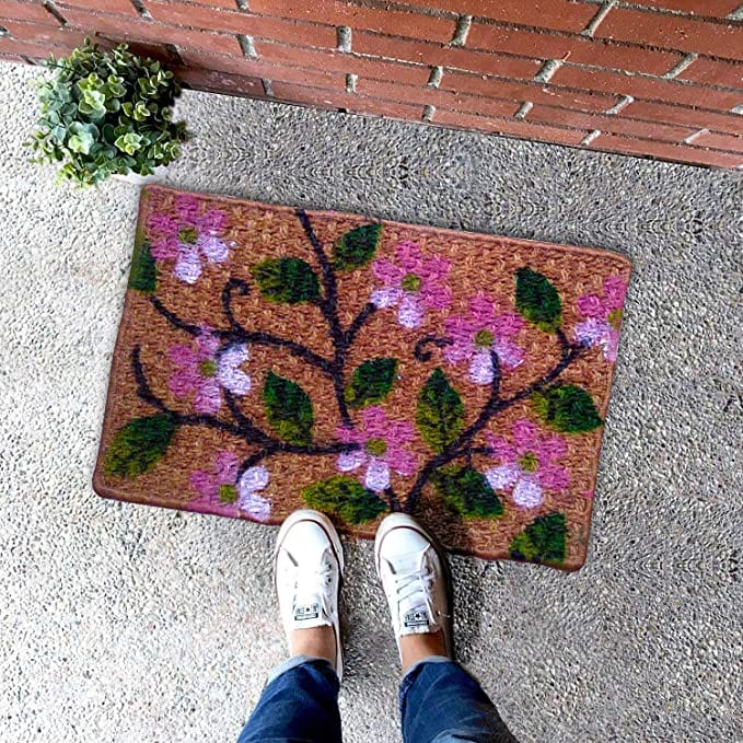 Mats Avenue Flower and Leaf Print Coir & Rubber Doormat (40x60cm) - Set of 5