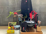 Flareon Luxe Combo- Skipper Coracle 2.0 Barbeque Grill(BBQ), Mid-Burn Fire Starer, Samurai Swords Skewers, Pitch Fork, 2kg Briquettes, Light'er up Lighter Cubes, Mitts and Apron