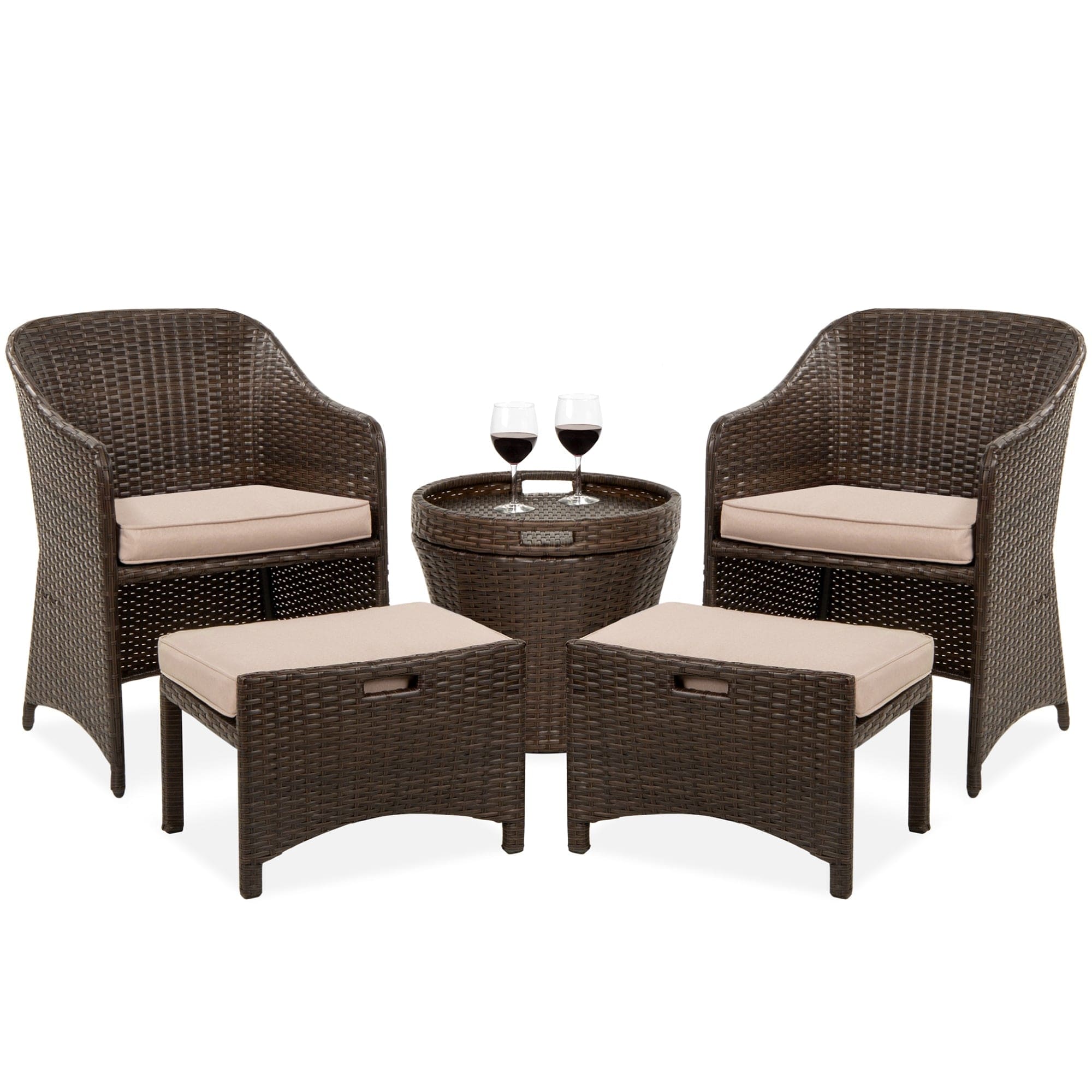 Dreamline Outdoor Garden/Balcony Patio Seating Set 1+2, 2 Chairs 2 Ottoman And Table (Dark Brown)
