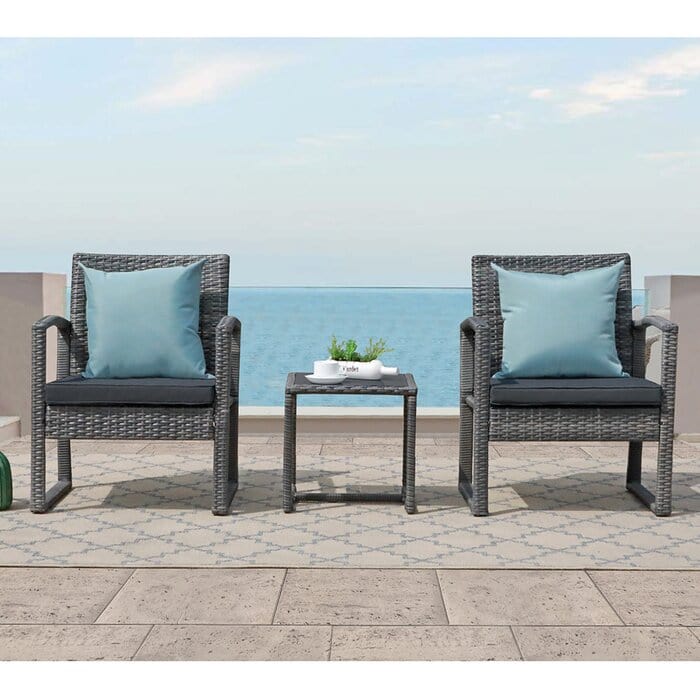 Dreamline Outdoor Garden/Balcony Patio Seating Set 1+2, 2 Square Shaped Chairs And Table Set (Silver)