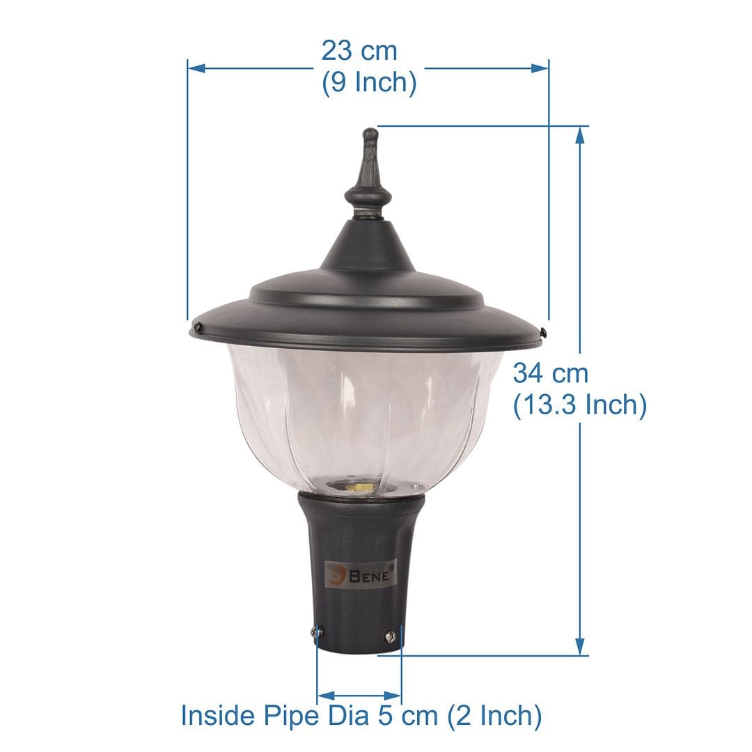 BENE Adam-Style Garden Light 23 Cms - Fitted With 15w White LED (Clear, Grey)
