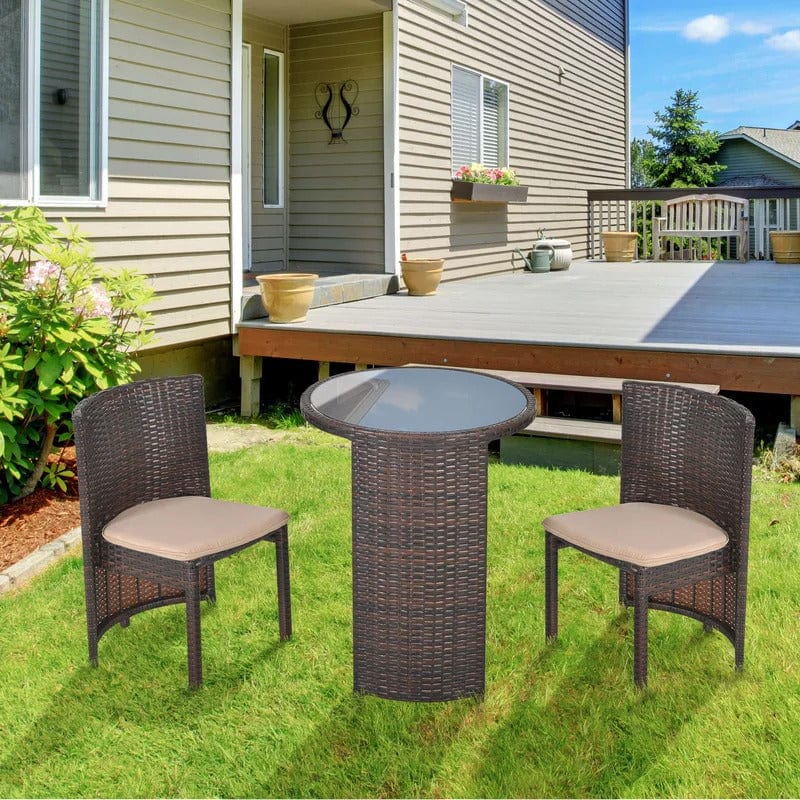 Dreamline Outdoor Garden/Balcony Patio Seating Set 1+2, 2 Chairs And High Table (Easy To Handle, Brown)