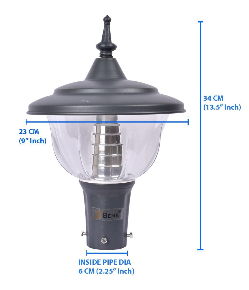BENE Adam-Style Garden Light 23 Cms - Fitted With 15w Warm White LED (Clear, Grey)