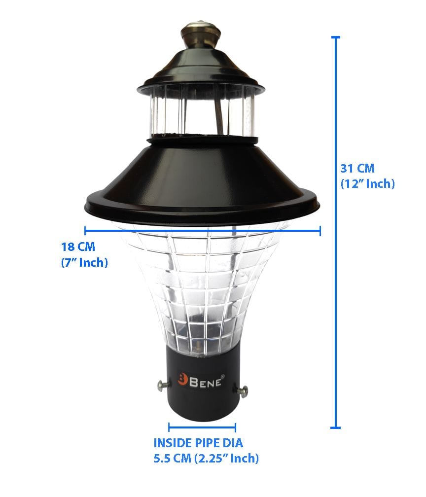 BENE Geruit Outdoor Lamp/Gate Light/Garden Light (Black, 18 Cms)