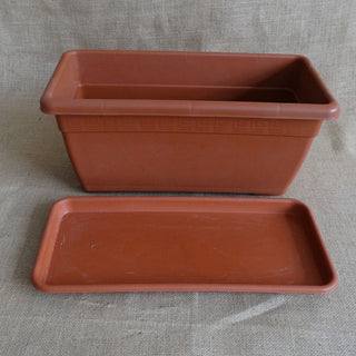 Plastic Window Planter With Tray , Terracotta Colour