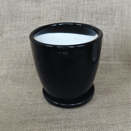 YELLOWTABLE Classic Ceramic Pot / Planter with Ceramic Tray, Pot Dia: 4 Inch