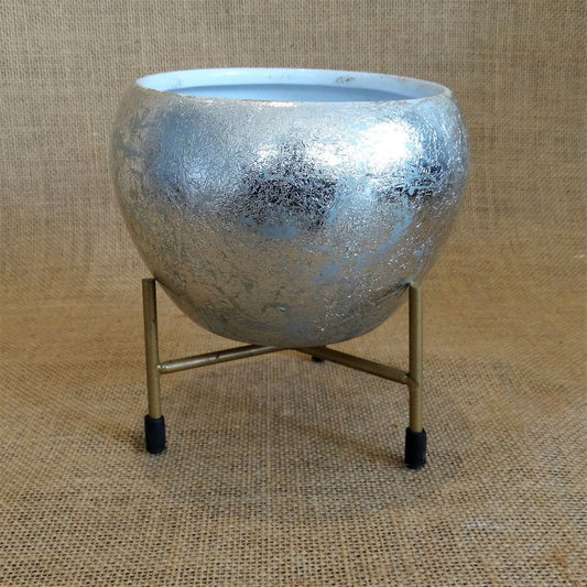 YELLOWTABLE Matki Metal Pot with Metal Stand,Pot Dia: 5.5 Inch