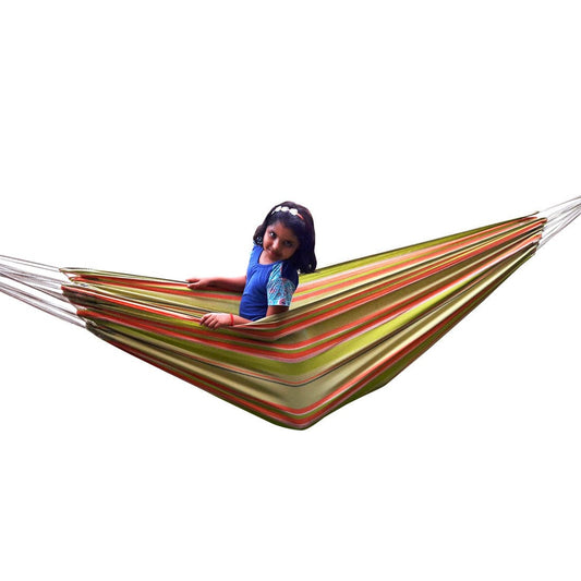 Hangit Extra Large Classic Canvas Hammock With Deco Fringes, Weight Capacity 180kg- 140W X 396L cm