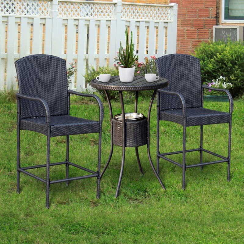 Dreamline Outdoor Garden Patio Bar Set - 2 Chairs And Table Set(Black)