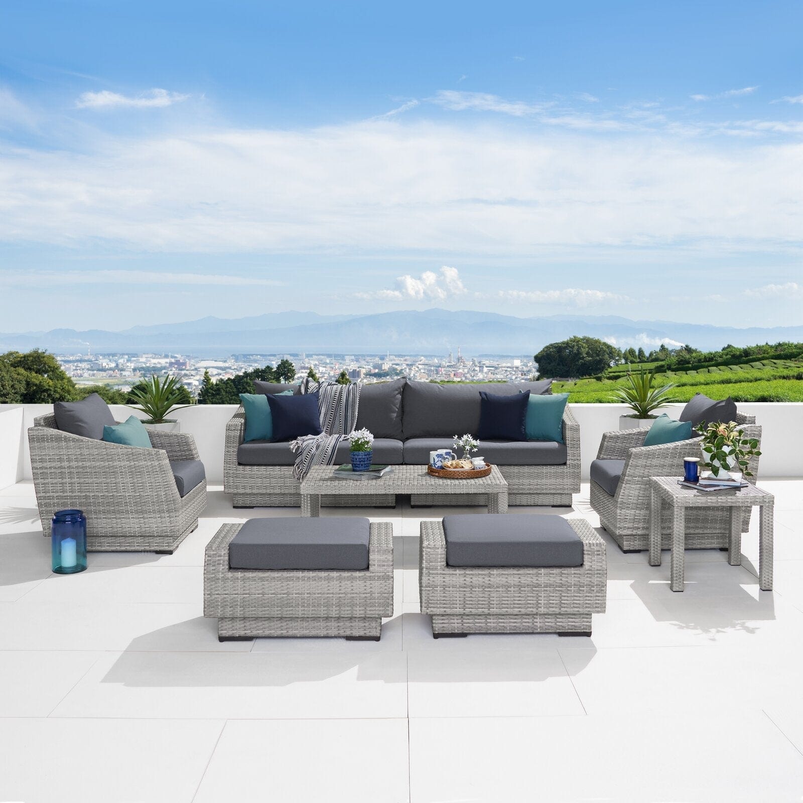 Dreamline Outdoor Garden Patio Sofa Set (3 Seater, 2 Single Seater , 2 Footstool , 1 Side Table And 1 Center Table Set)