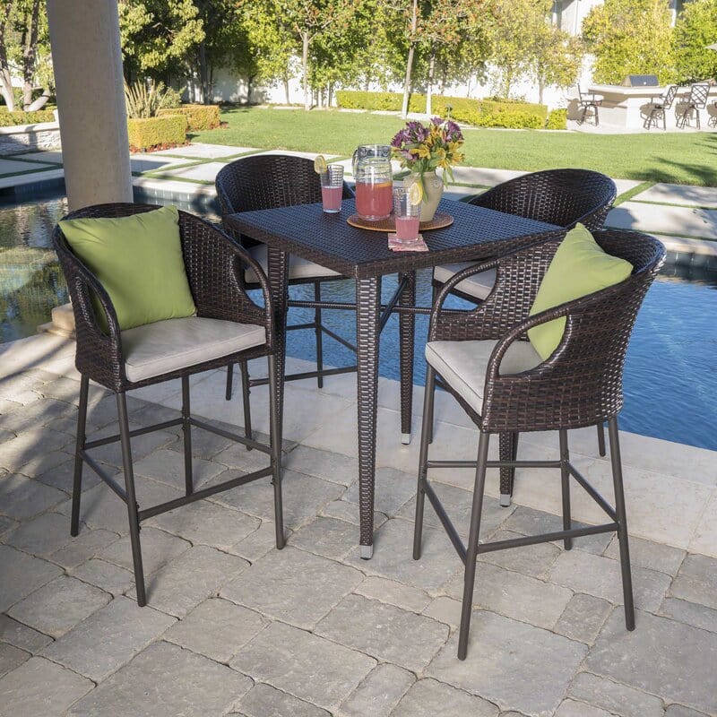 Dreamline Outdoor/Garden/Balcony Patio Bar Table Set - 4 Chairs And 1 Table (Brown)
