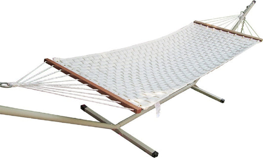 Hangit Premium Weave Soft Comb Off-White Hammock Set With Steel Hammock Stand, Weight Capacity of 125 kg