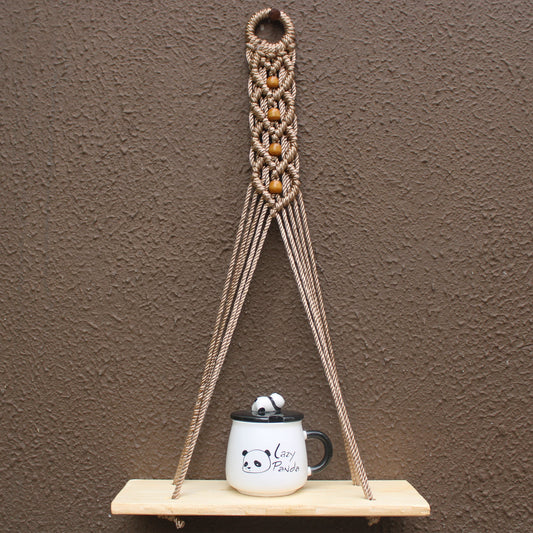 Pine Heart Brown Macrame Rope with Beads Wall Hanging Shelf