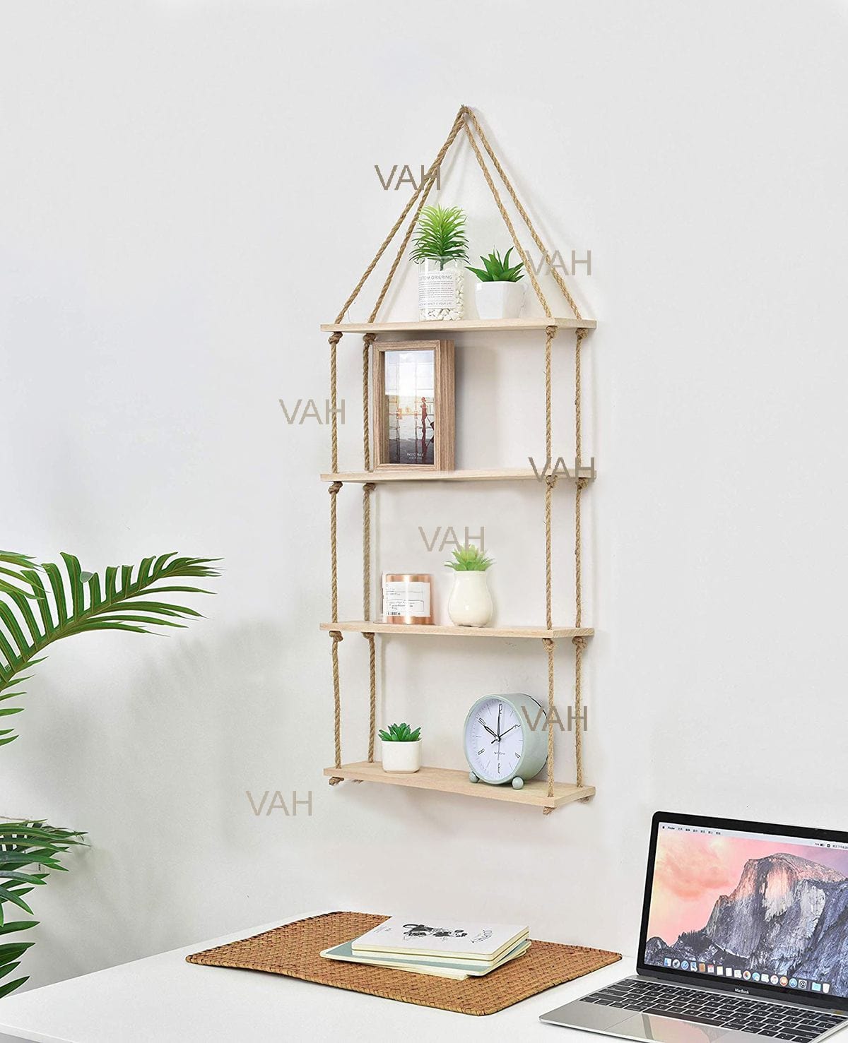 Buy Wooden Floating Wall Shelf with Rope, Brown at Best Price in India