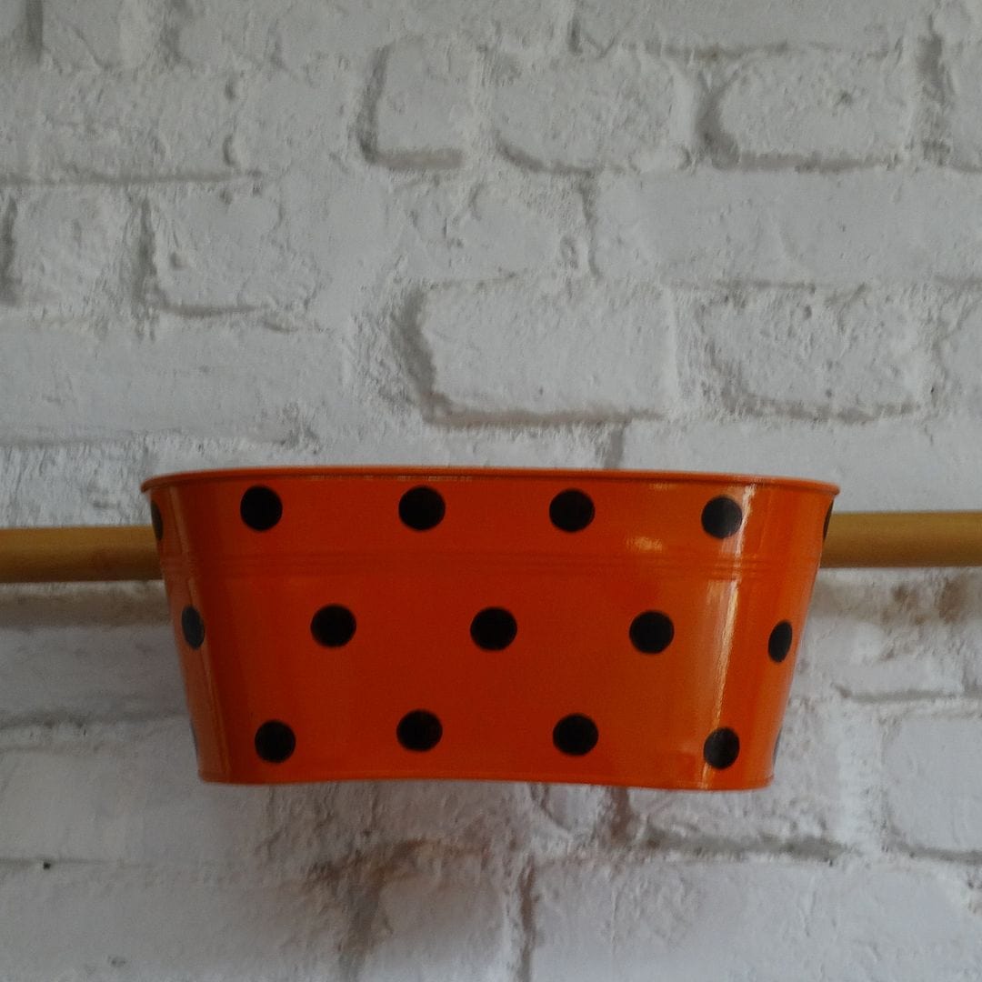 YELLOWTABLE Polka Dot Oval Metal Planter with Detachable Hooks, LxB: 12x6 Inch