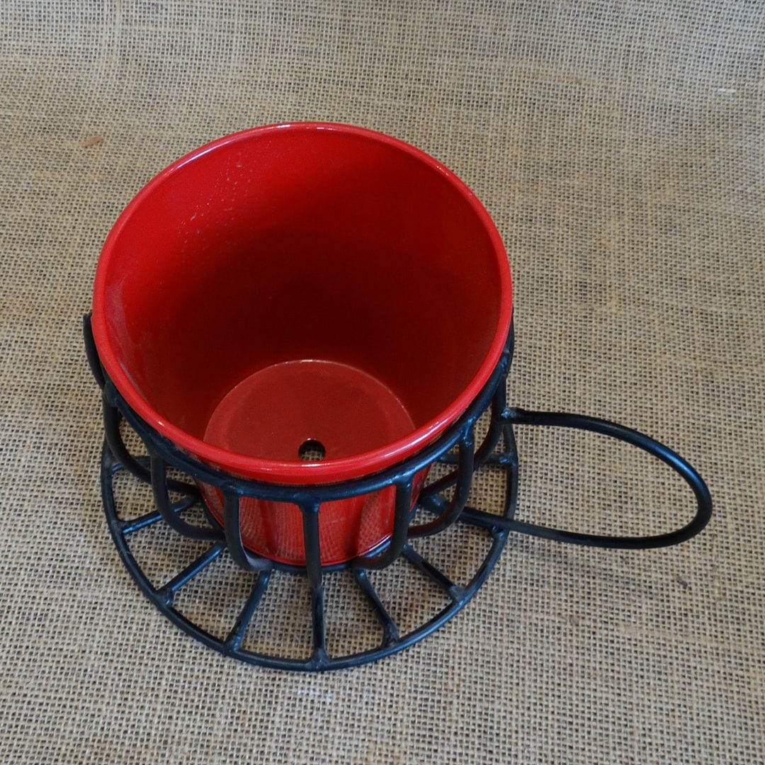 YELLOWTABLE Tea Cup Metal Planter in Wireframe with Red Metal Pot
