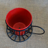 YELLOWTABLE Tea Cup Metal Planter in Wireframe with Red Metal Pot
