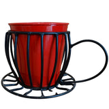 YELLOWTABLE Tea Cup Metal Planter in Wireframe with Red Metal Pot