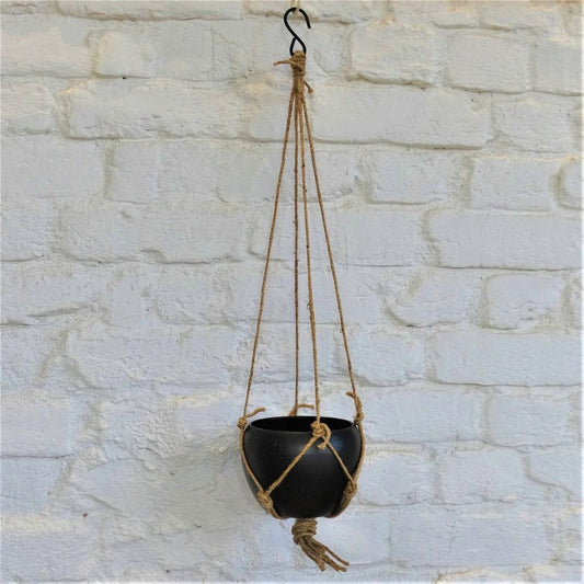 YELLOWTABLE Matki Metal Hanging Pot with Macrame, Dia: 5.5 Inch