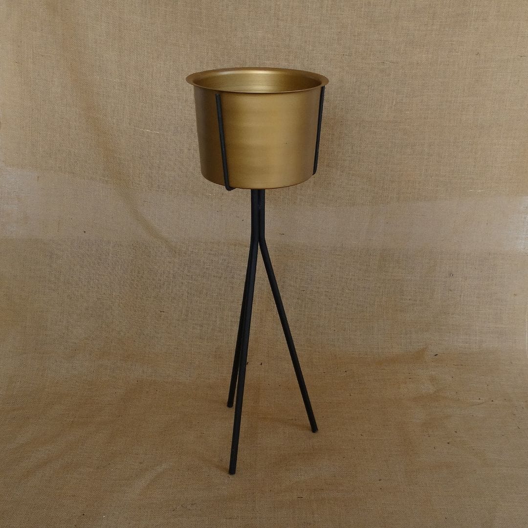 YELLOWTABLE Cylinder Metal Planter Pot with Stand