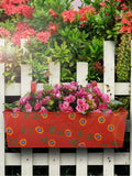 Green Girgit Handpainted Rectangle - Double Hook - Metal Railing Planter