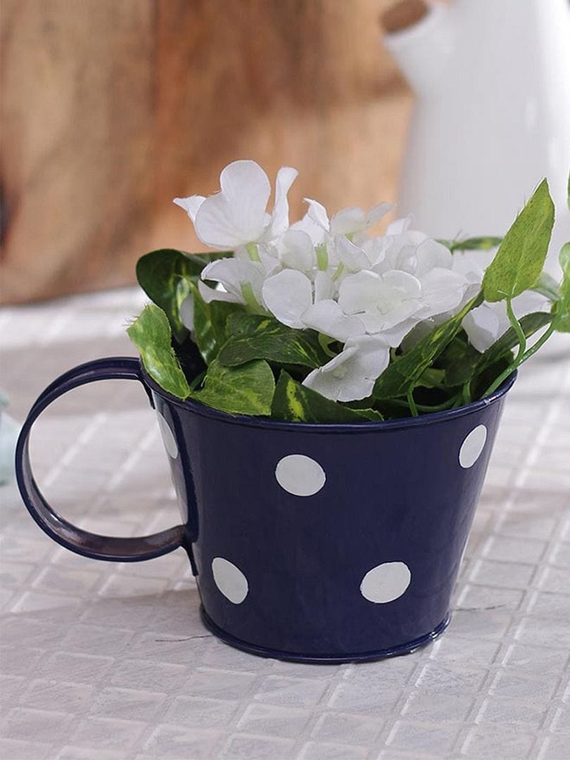 Green Girgit Polka Dot Metal Cup Planter (Small)