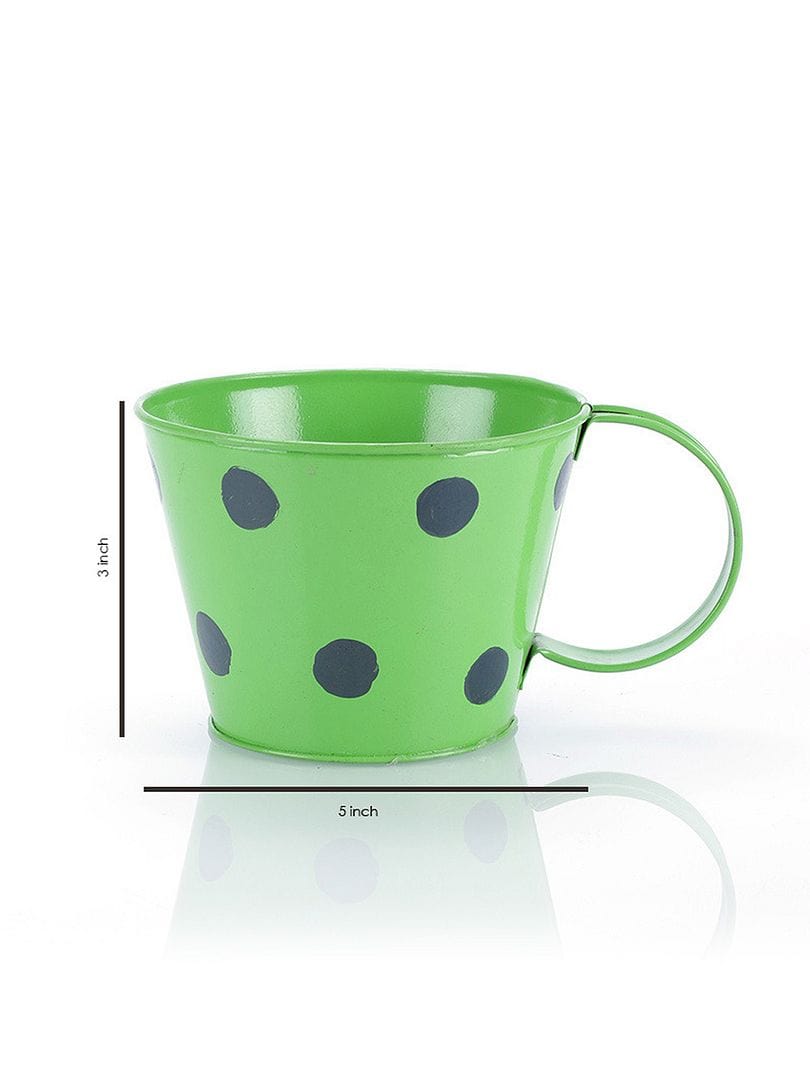 Green Girgit Polka Dot Metal Cup Planter (Small)