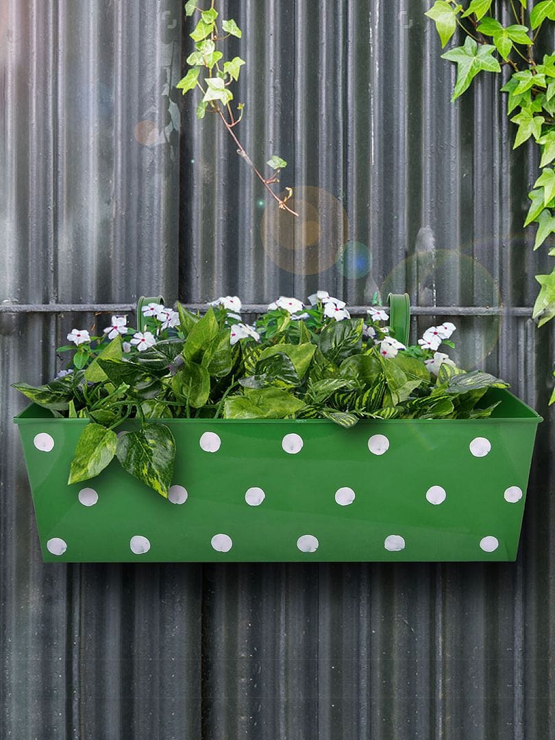 Green Girgit Polka Dot Rectangle Metal Planter