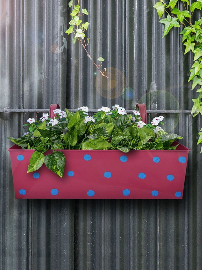 Green Girgit Polka Dot Rectangle Metal Planter