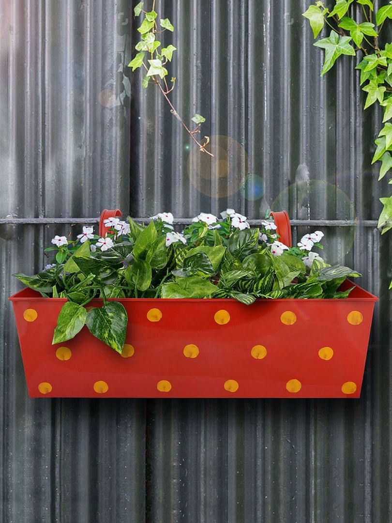 Green Girgit Polka Dot Rectangle Metal Planter