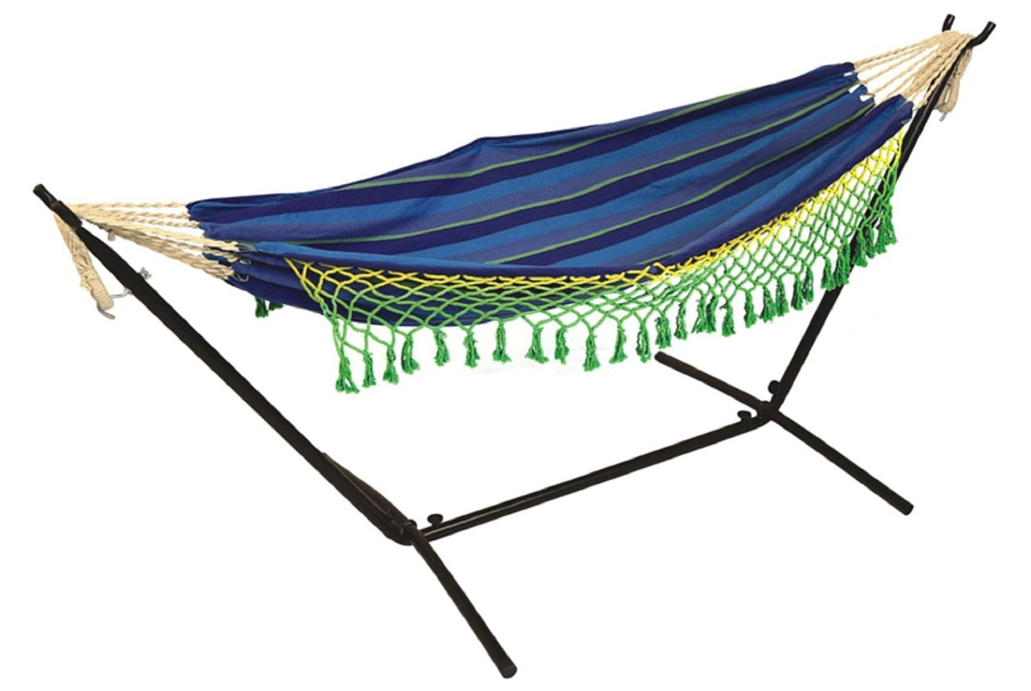Double Canvas Hammock With 9ft Steel Hammock Stand - Ocean Blue, Weight capacity of 180kg