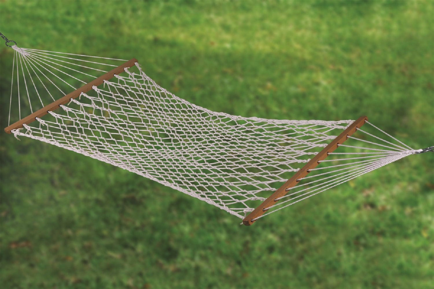 Single XL Cotton Rope Outdoor Hammock With Wooden Bars, Weight Capacity of 113 kg- 122W X 335L