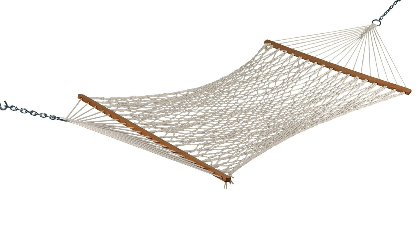Single XL Cotton Rope Outdoor Hammock With Wooden Bars, Weight Capacity of 113 kg- 122W X 335L
