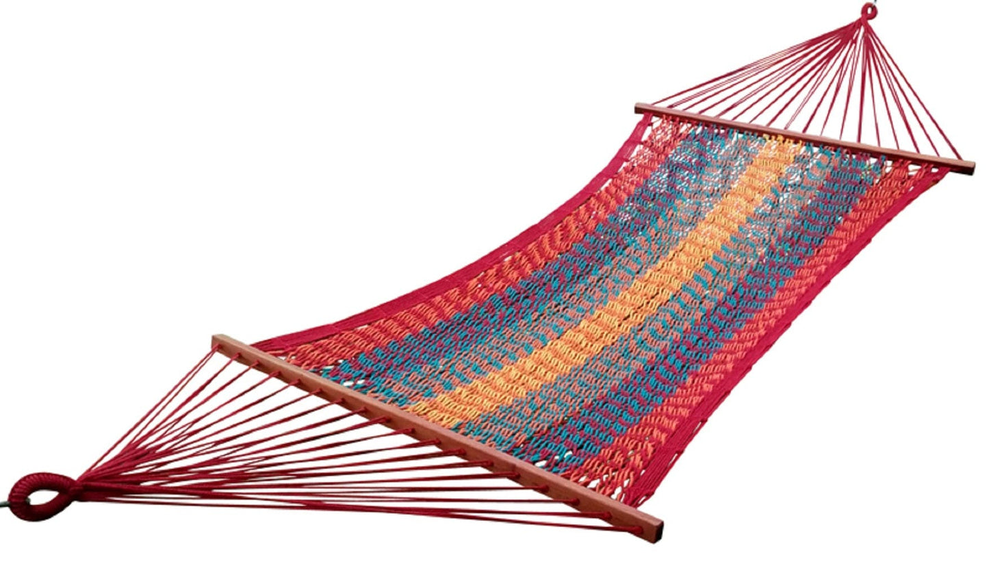 Rope Hammock With Wooden Bars, Weight Capacity of 115 kg- 120W X 200L cm