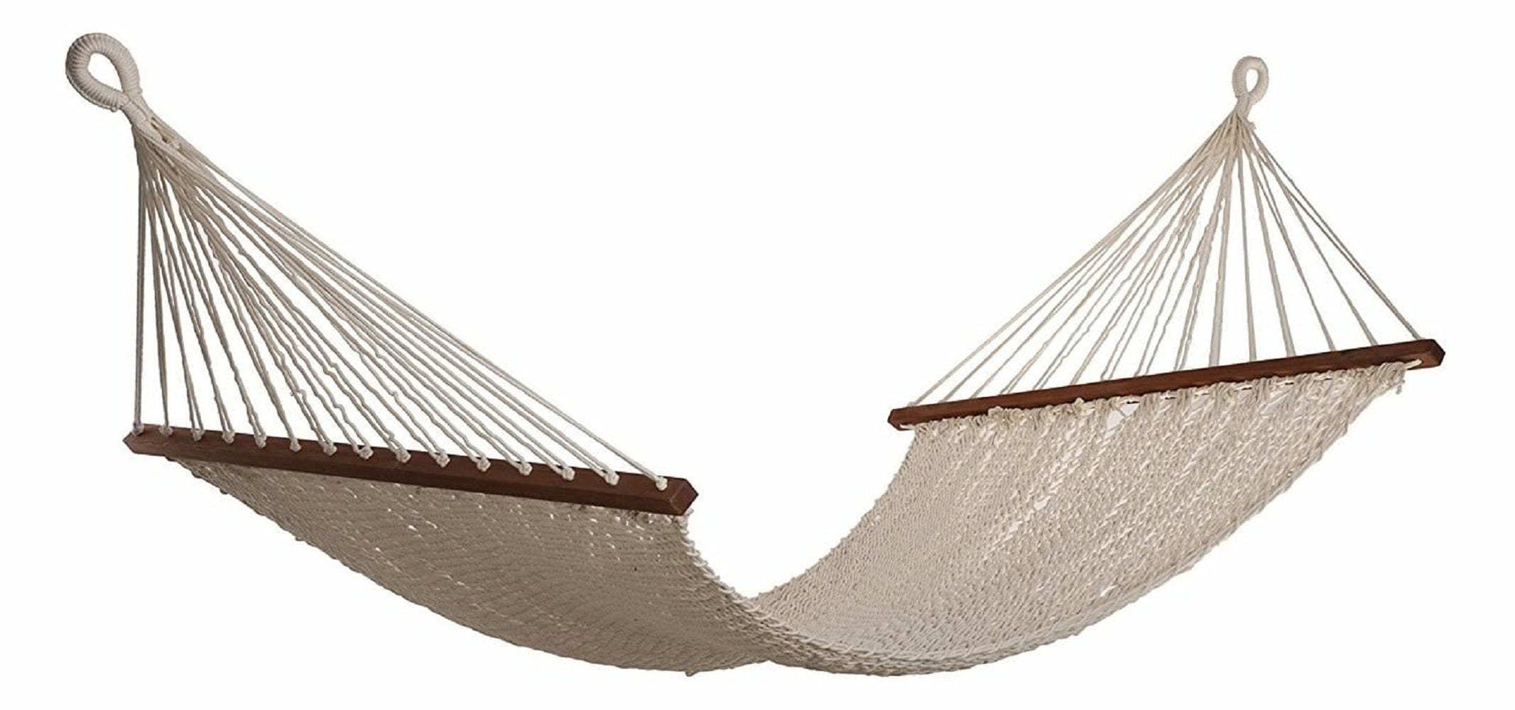 Rope Hammock With Wooden Bars, Weight Capacity of 115 kg- 120W X 200L cm