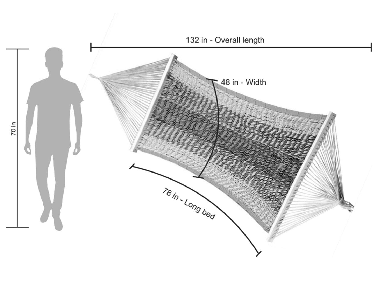 Rope Hammock With Wooden Bars, Weight Capacity of 115 kg- 120W X 200L cm