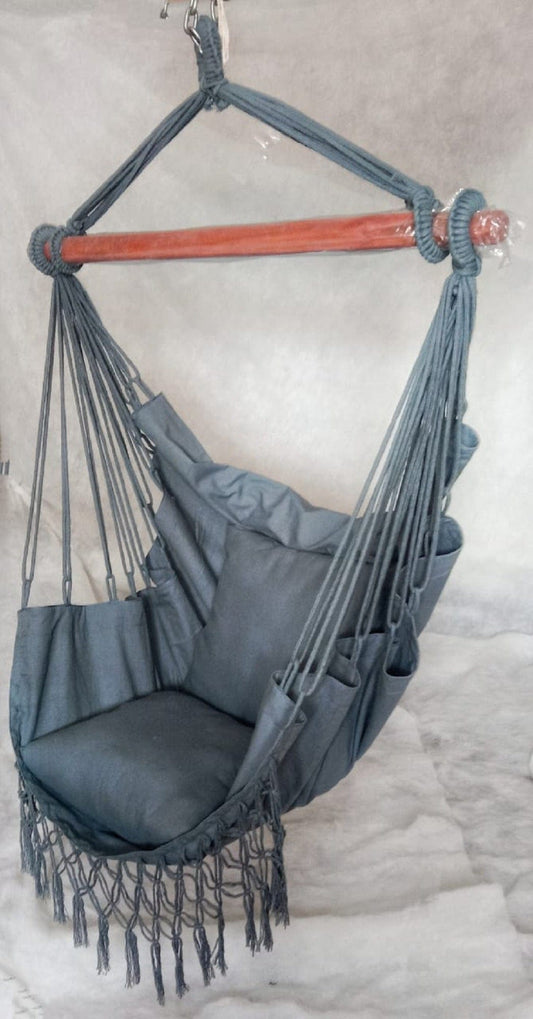 Hangit Macrame Swing Chair With Deco Fringes and Cushions