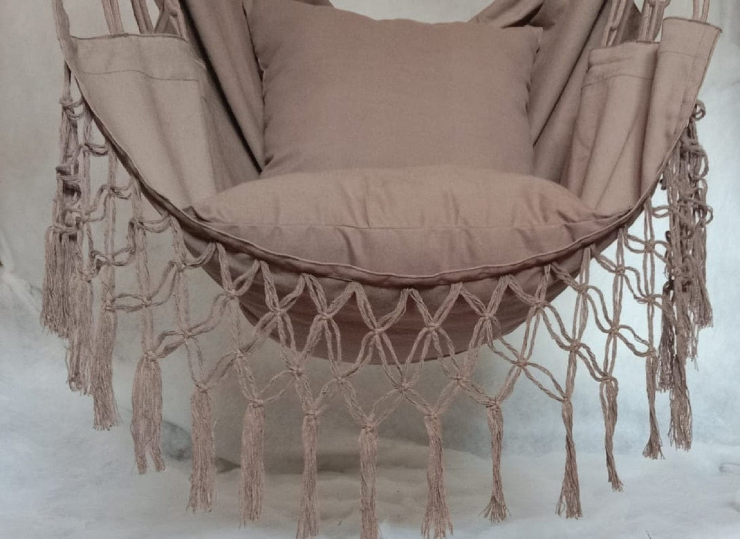 Macrame Swing Chair With Deco Fringes and Cushions